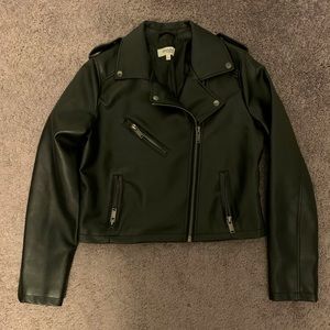 Women’s cropped motto black leather jacket